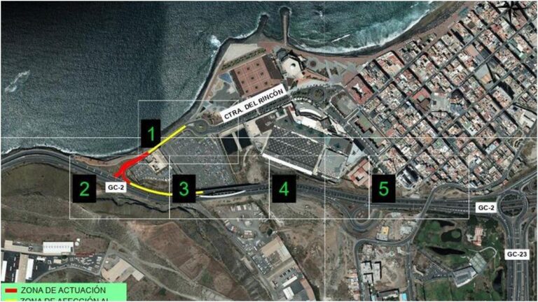 Lavori notturni sull'accesso di El Rincón alla GC-2 a Las Palmas de Gran Canaria