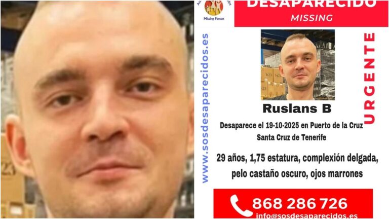 Allerta di SOS Desaparecidos a Tenerife per Ruslans B., 29 anni, scomparso a Puerto de la Cruz